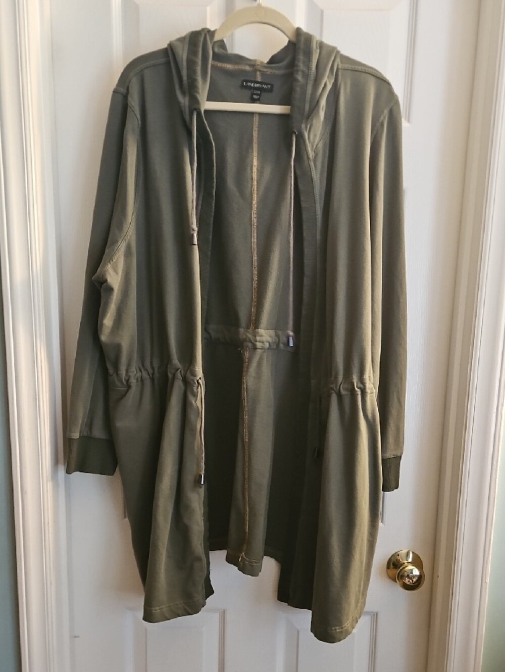 Lane Bryant Olive Green Utility Hoodie Jacket 22/24 Like New!  Longer, Waist Tie